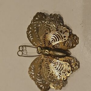 Goldtone Filagree Butterfly Brooch